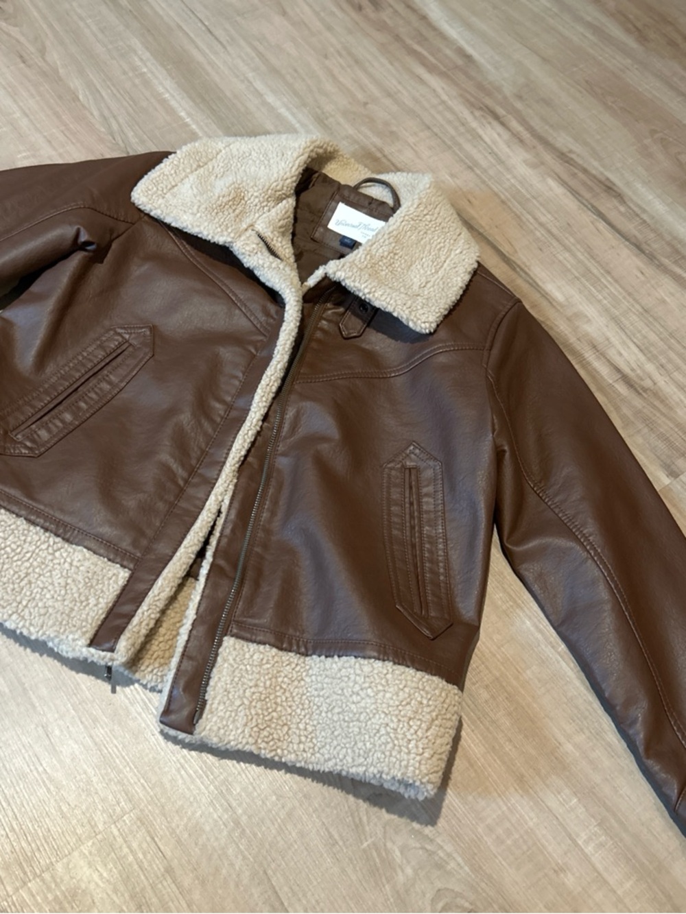 Target Brown Faux Leather Jacket with Cream Sherpa Trim